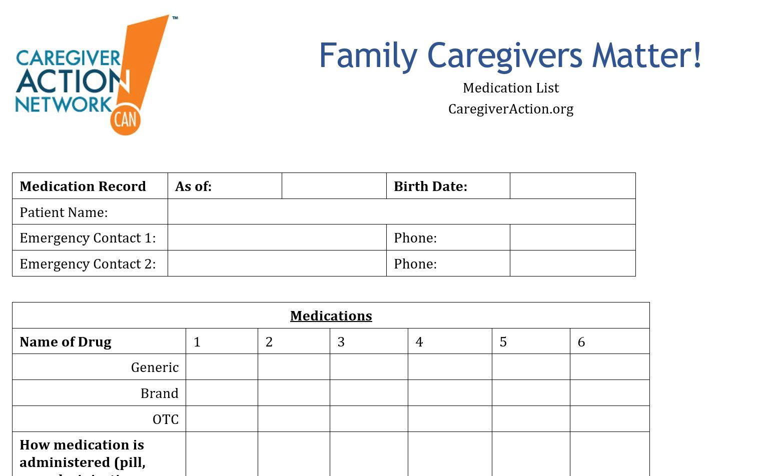 family caregivers medication checklist